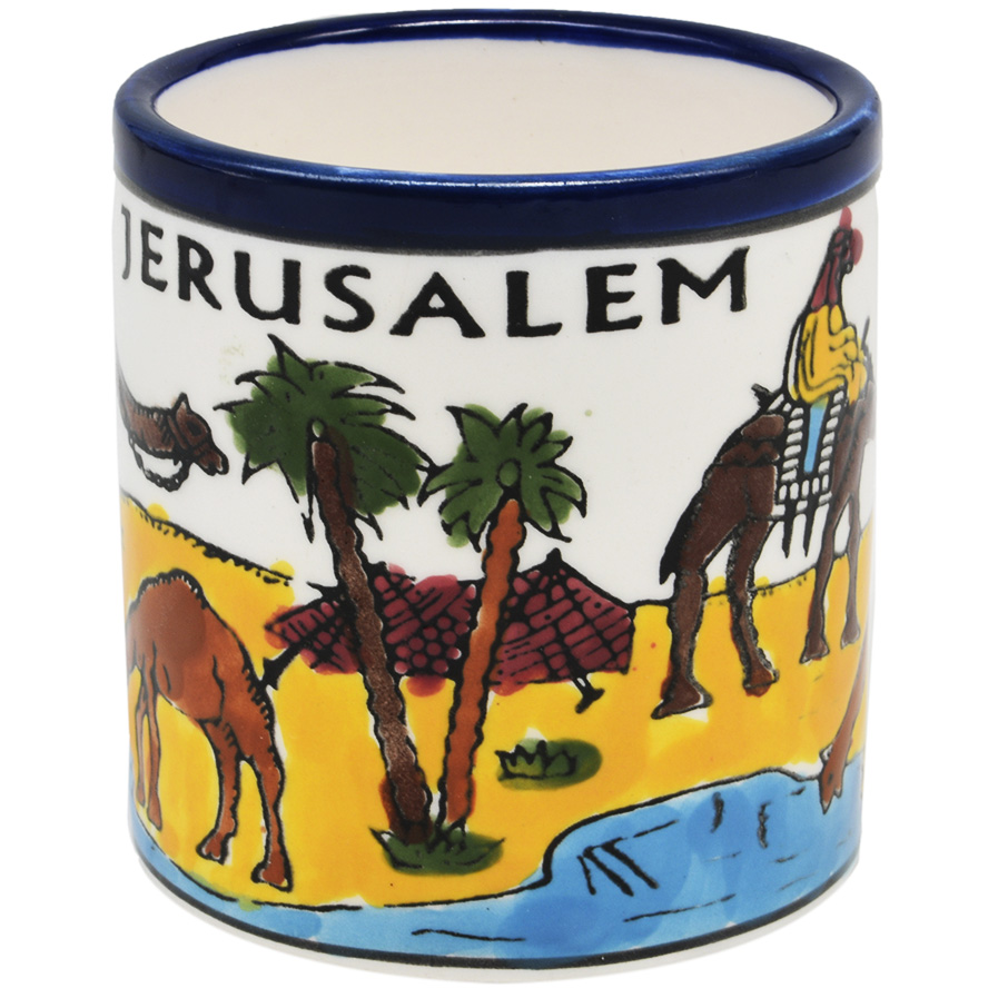Armenian Ceramic ‘Jerusalem Camel’ Holy Land Coffee Mug (front view)
