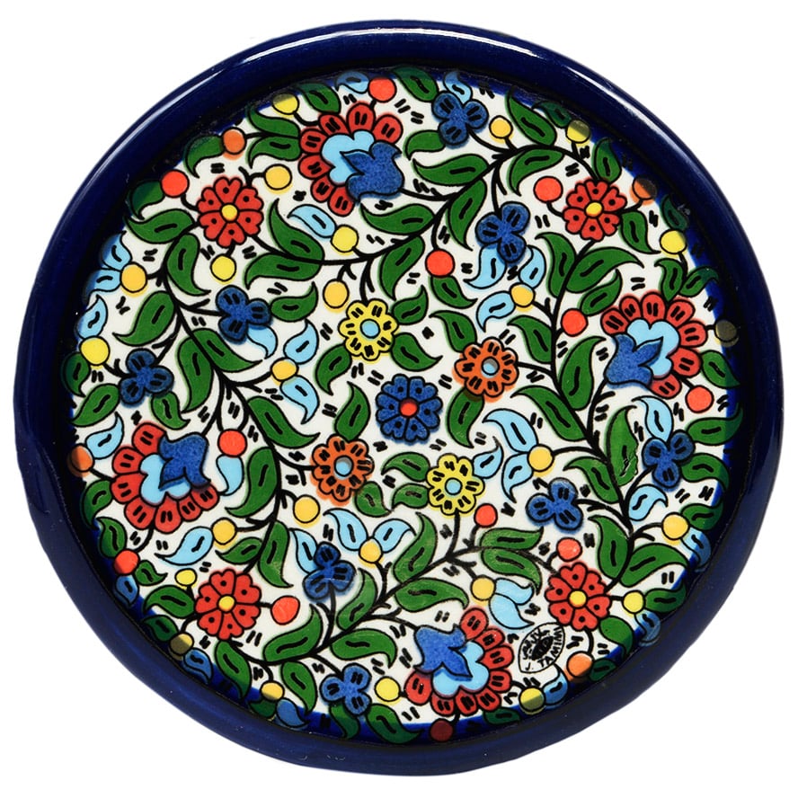 Armenian Ceramic 'Colored Flowers' Souvenir Coaster - 3.5"