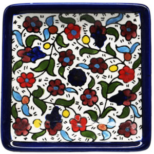 'Flowers' Armenian Ceramic Snack Dish from Jerusalem - Colored (top view)