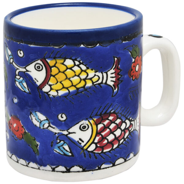 Fishes' Armenian Ceramic Coffee Cup From Jerusalem - Blue
