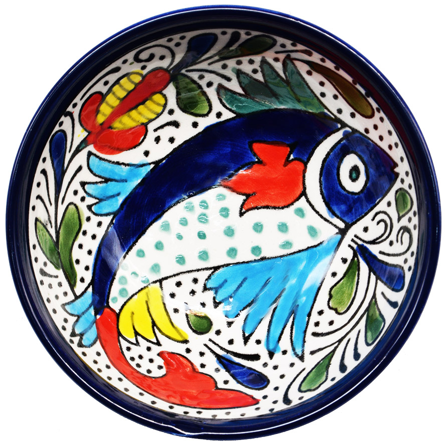 Mini Armenian Ceramic Bowl – Fish – Made in the Holy Land (top view)