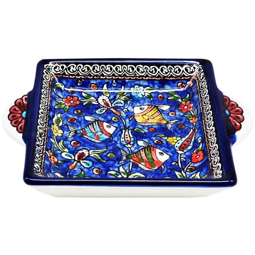 Fishes’ Armenian Ceramic Snack Dish with Handles – Blue