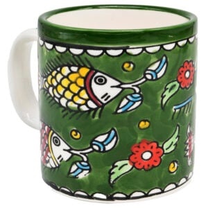 'Fishes' Armenian Ceramic Espresso Cup From Jerusalem - Green (side view)