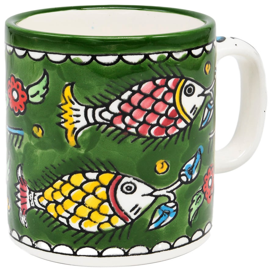 Fishes' Armenian Ceramic Espresso Cup From Jerusalem - Green