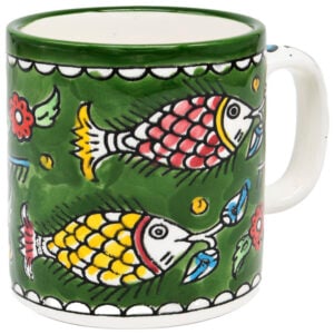 'Fishes' Armenian Ceramic Espresso Cup From Jerusalem - Green