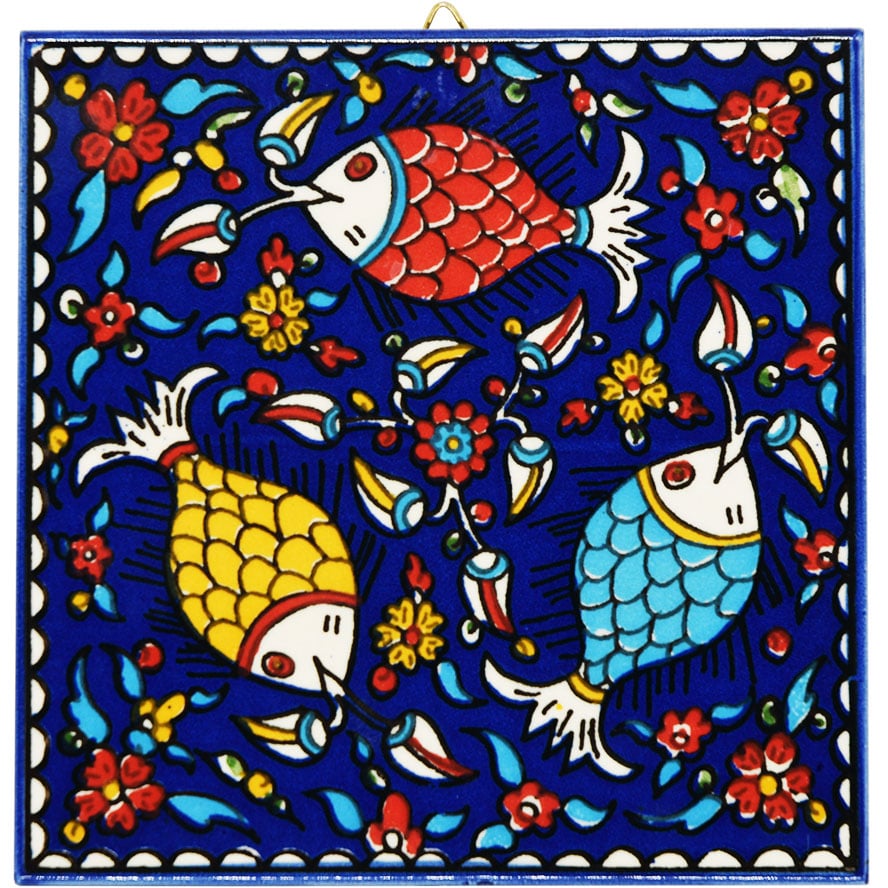 Armenian Ceramic 'Fishes' Wall Hanging Tile - Made in Israel - 6