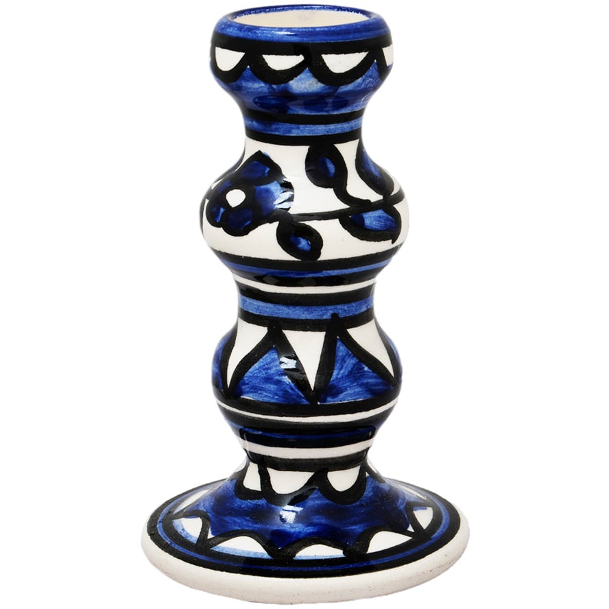 ‘Flowers’ Armenian Ceramic Candle Holder From Jerusalem – Blue (reverse)
