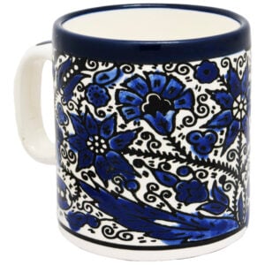 'Flowers' Armenian Ceramic Coffee Cup From Jerusalem - Blue