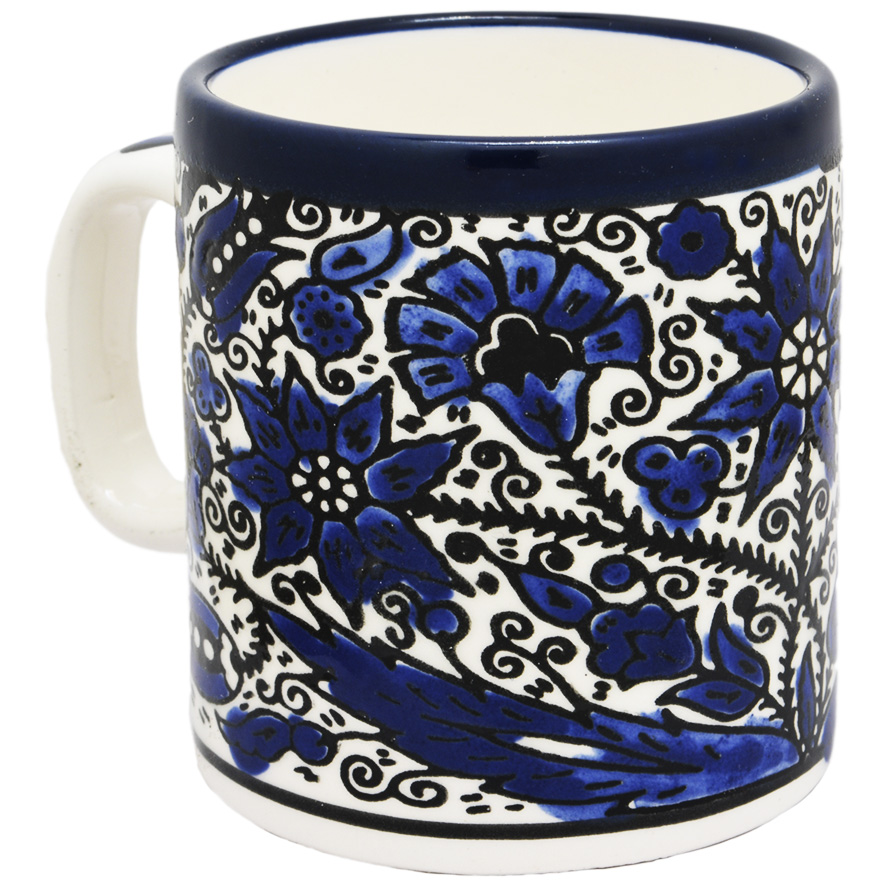 ‘Flowers’ Armenian Ceramic Coffee Cup From Jerusalem – Blue