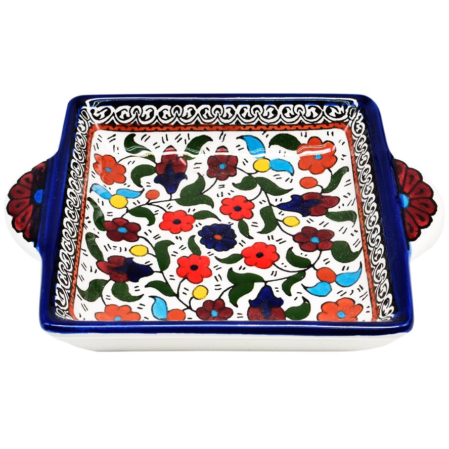 Flowers’ Armenian Ceramic Snack Dish with Handles – Blue