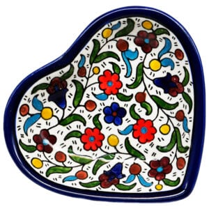 Flowers' Armenian Ceramic Heart Shaped Snack Dish - Colored
