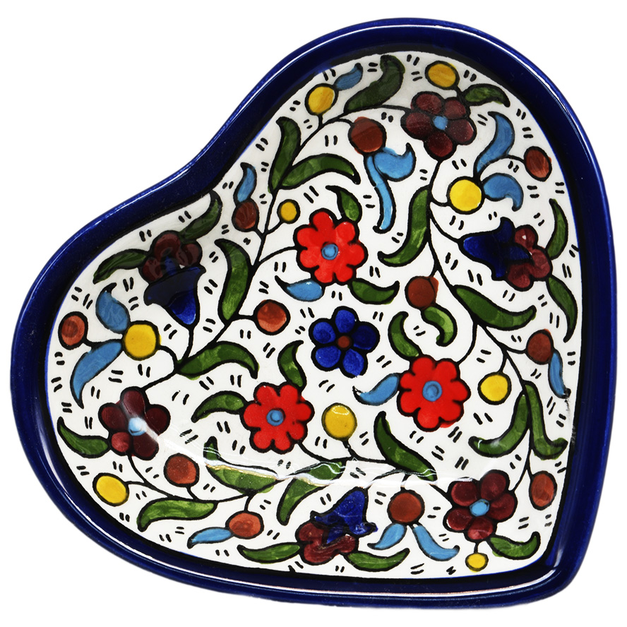 Flowers’ Armenian Ceramic Heart Shaped Snack Dish – Colored
