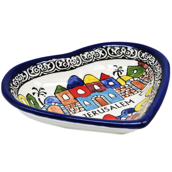'Jerusalem' Armenian Ceramic Heart Shaped Snack Dish (side view)