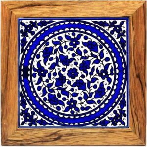 Hotplate - Armenian Ceramic - Wood Frame - Blue Flowers