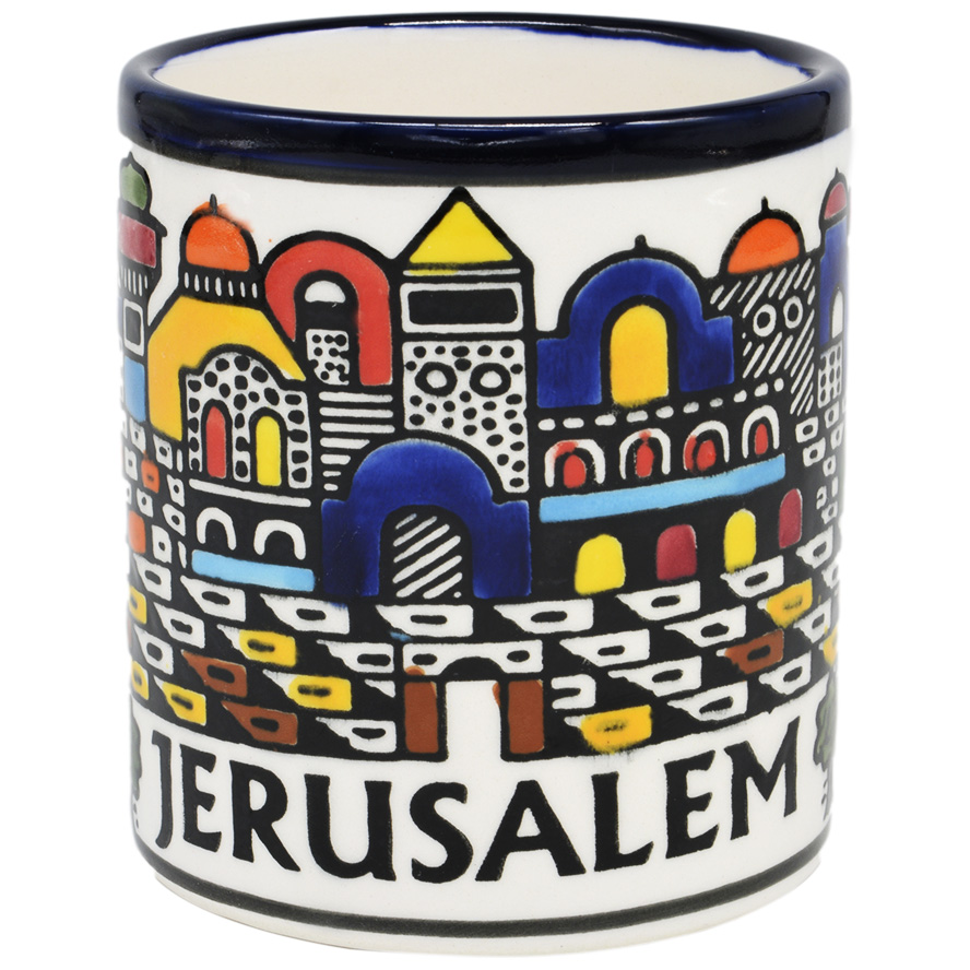 Armenian Ceramic ‘Jerusalem’ Old City Coffee Mug – Made in Israel (front view)