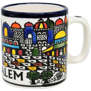 Armenian Ceramic 'Jerusalem' Old City Coffee Mug - Made in Israel (right view)