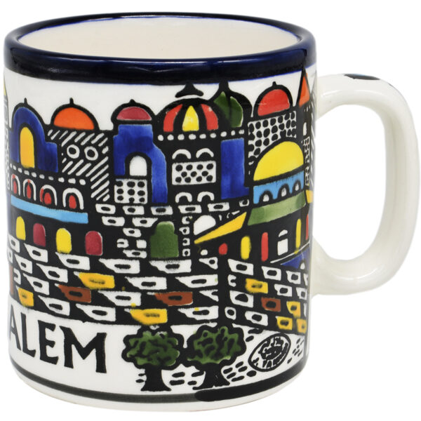 Armenian Ceramic 'Jerusalem' Old City Coffee Mug - Made in Israel (right view)