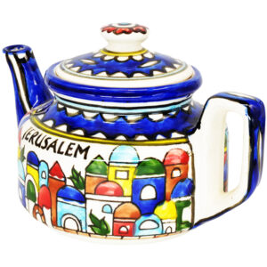 Armenian Ceramic Tea Pot 'Jerusalem' Made in the Holy Land (angle view)