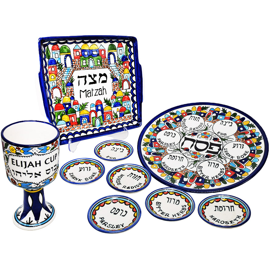 Passover Seder Set with Elijah Cup - Armenian Ceramic - Made in Israel