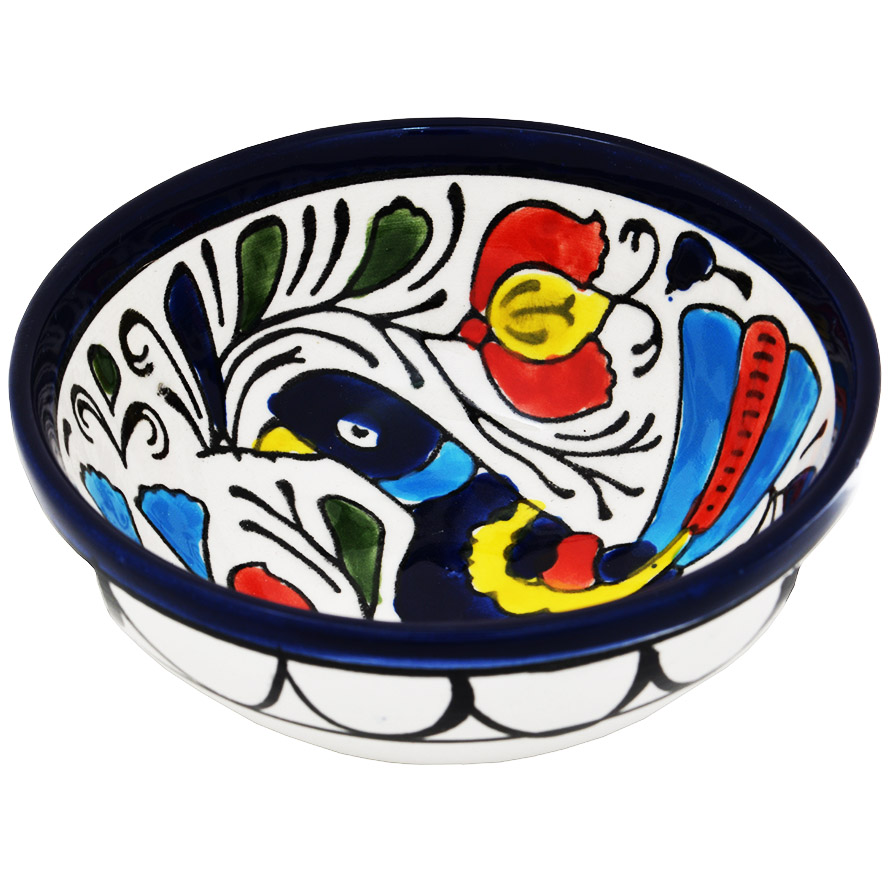 Mini Armenian Ceramic Bowl – Peacock – from Jerusalem