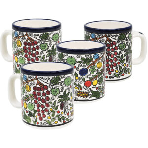 Armenian Ceramic Biblical 'Seven Species' 4 Espresso Cup Set