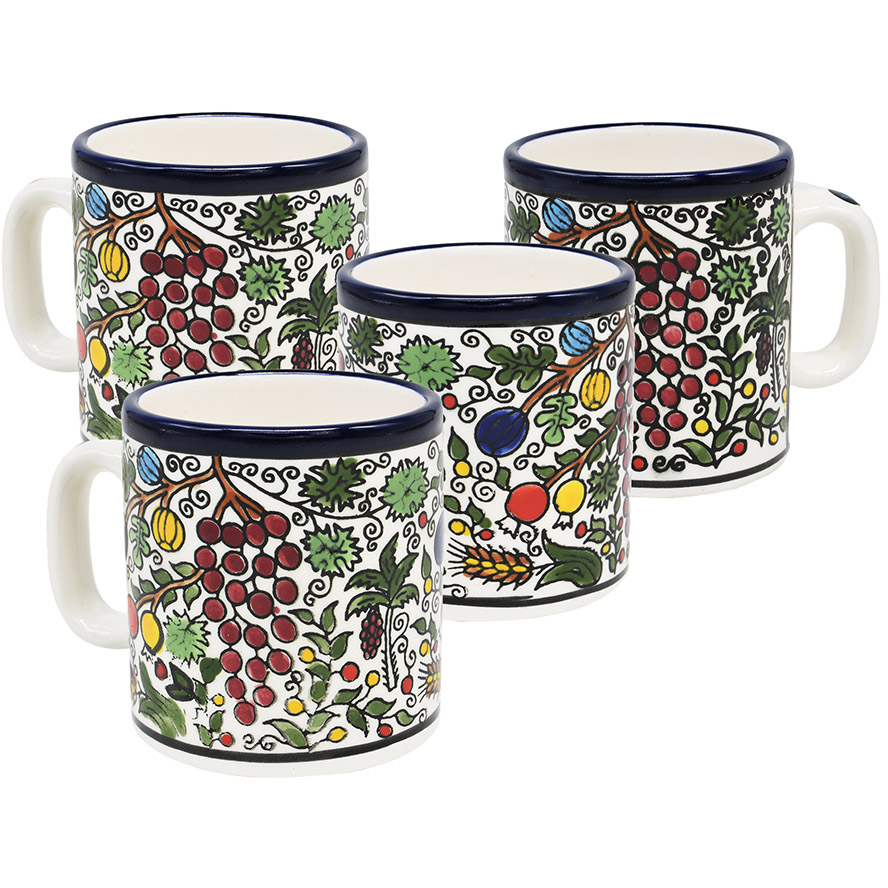 Armenian Ceramic Biblical ‘Seven Species’ 4 Espresso Cup Set