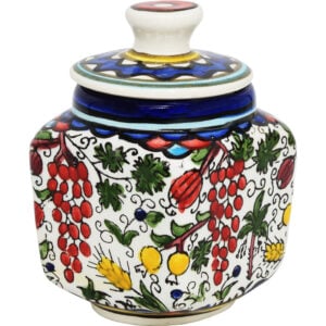 Armenian Ceramic 'Seven Species' Sugar Pot with Lid - Made in Israel