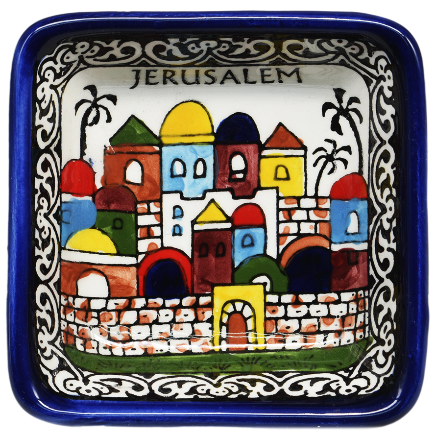 ‘Jerusalem’ Old City Armenian Ceramic Snack Dish – Square (top view)