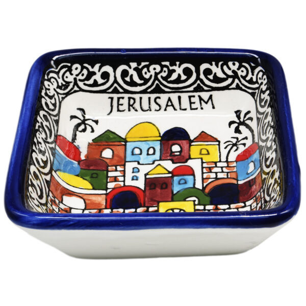 'Jerusalem' Old City Armenian Ceramic Snack Dish - Square (top view)