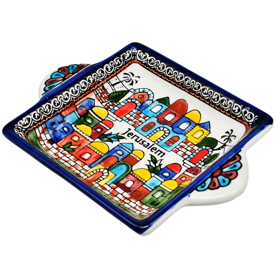 ‘Jerusalem’ Old City Armenian Ceramic Snack Dish with Handles (side view)