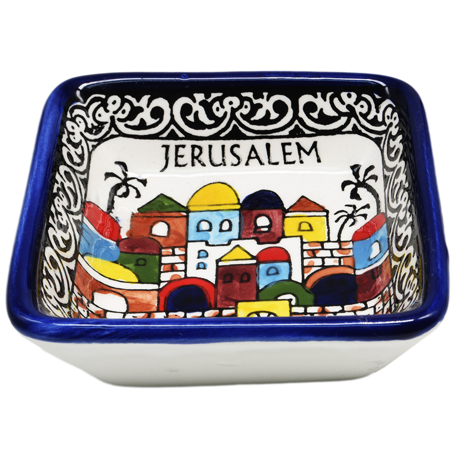 ‘Jerusalem’ Old City Armenian Ceramic Snack Dish – Square (top view)