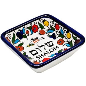Blue Flowers' Armenian Ceramic Snack Dish - Square
