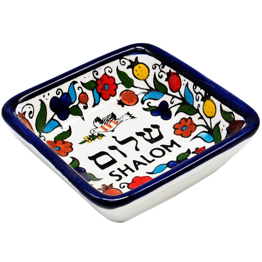 Blue Flowers’ Armenian Ceramic Snack Dish – Square
