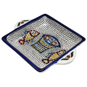 'Tabgha' Mosaic Armenian Ceramic Snack Dish with Handles (side view)