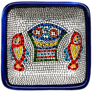 'Tabgha' Loaves and Fishes Armenian Ceramic Snack Dish - Square (top view)