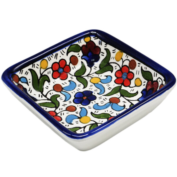 Colorful Flowers' Armenian Ceramic Snack Dish - Square