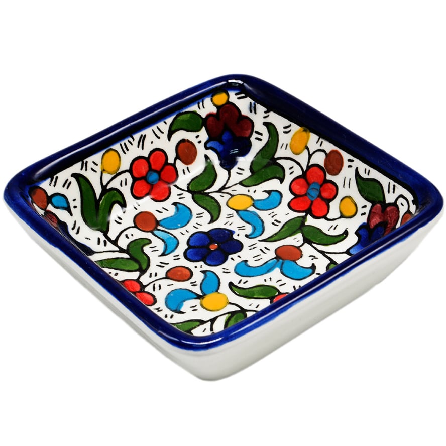Colorful Flowers' Armenian Ceramic Snack Dish - Square