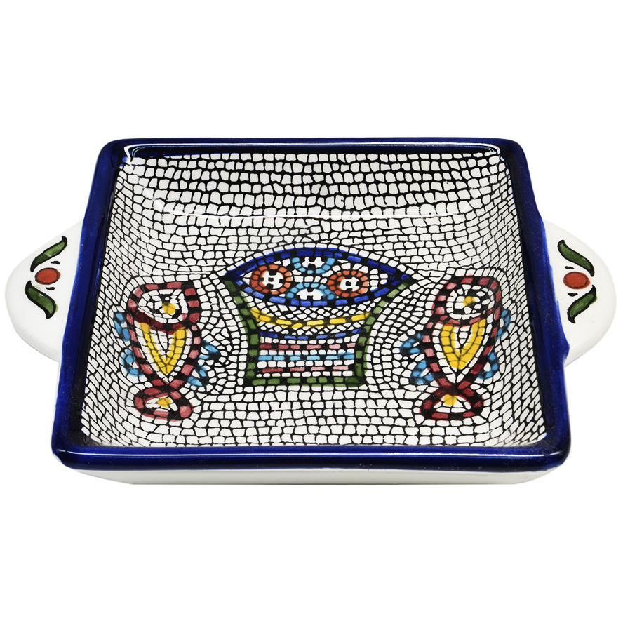 Tabgha' Mosaic Armenian Ceramic Snack Dish with Handles