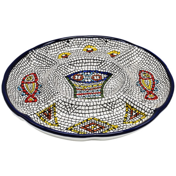 Armenian Ceramic 'Tabgha - Loaves and Fishes' Serving Plate - 9.5" (angle view)