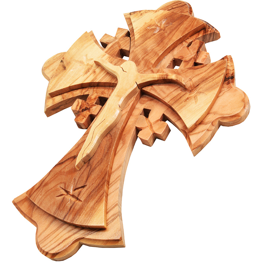 Armenian Olive Wood Crucifix from Jerusalem – Wall Hanging – 7″ inch (right side view)