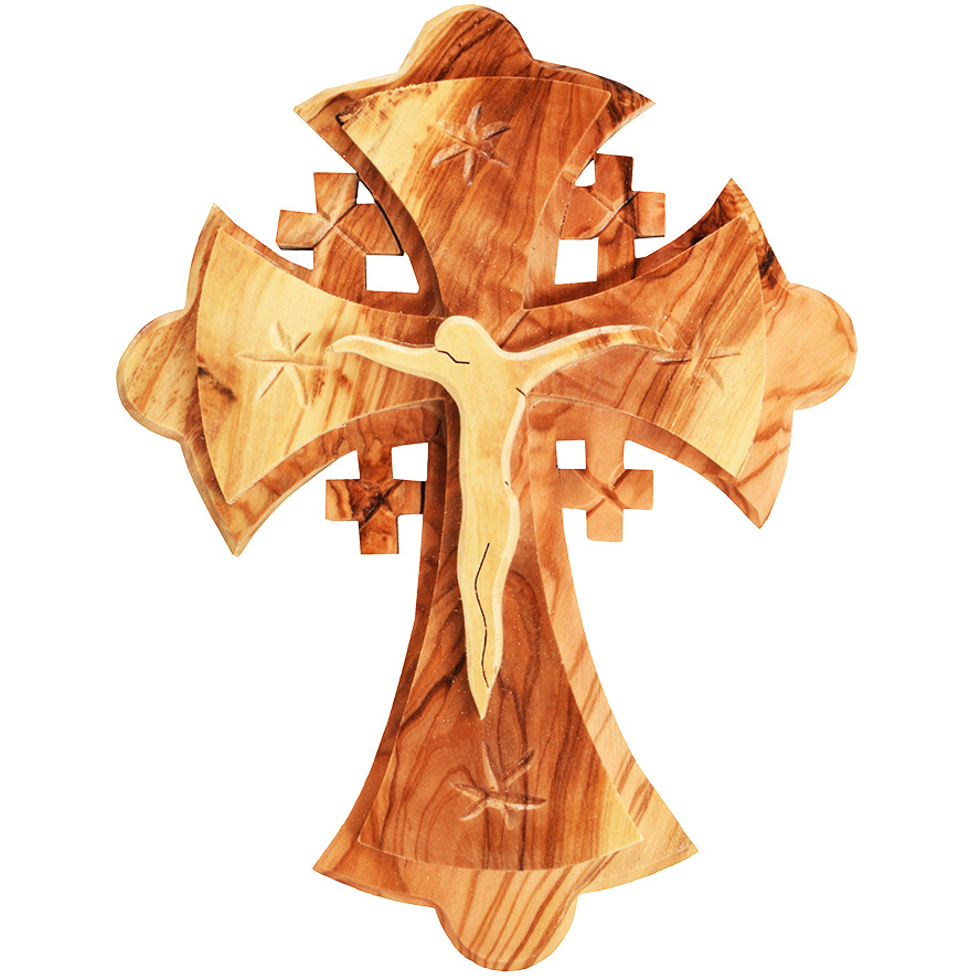 Armenian Olive Wood Crucifix from Jerusalem – Wall Hanging – 7″ inch (front view)