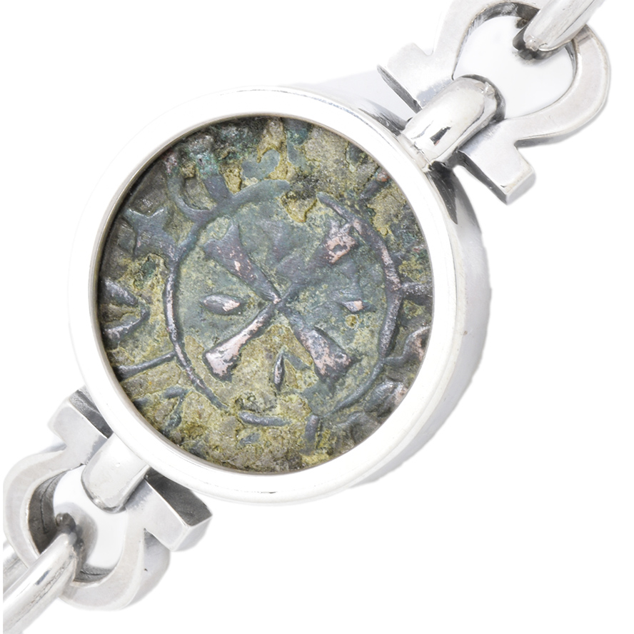 Ancient ‘King Levon I’ Armenian 12th Century Coin in Silver Bracelet (detail)