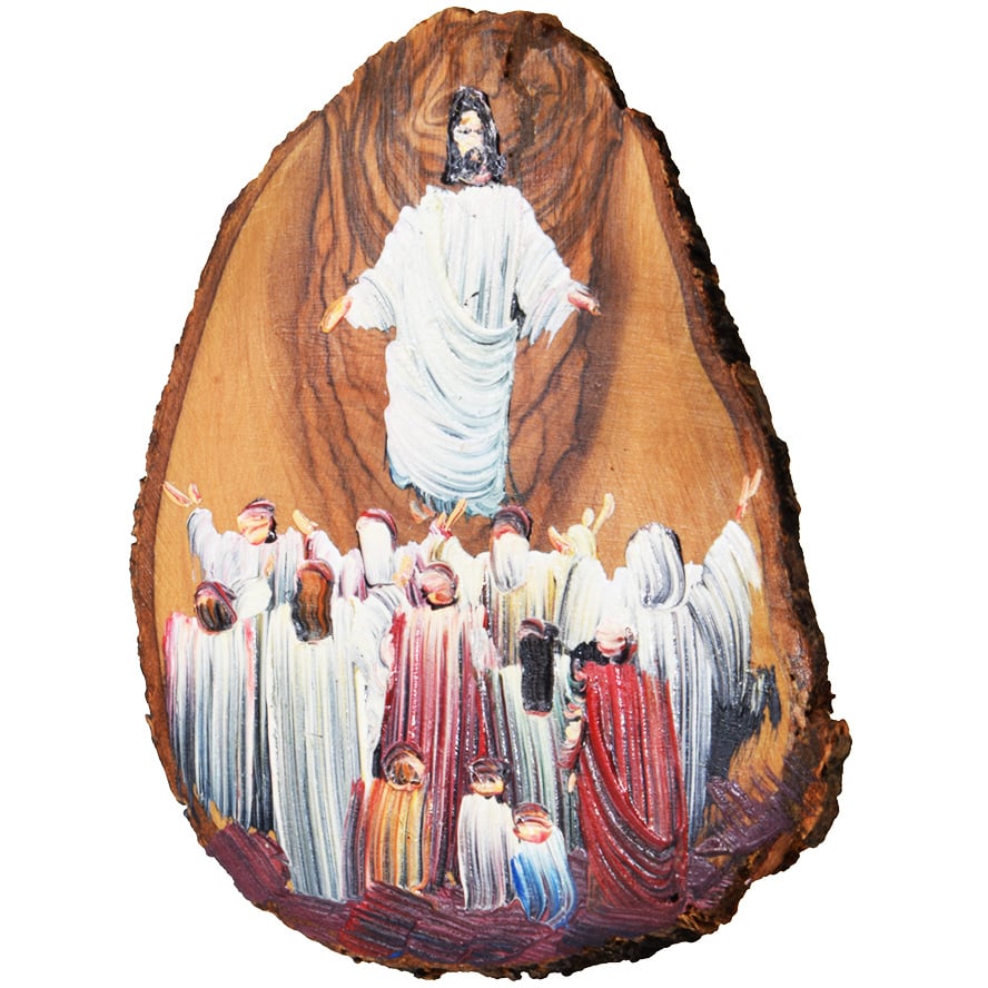 Ascension of Jesus - Oil Painting on Olive Wood Slice from Bethlehem