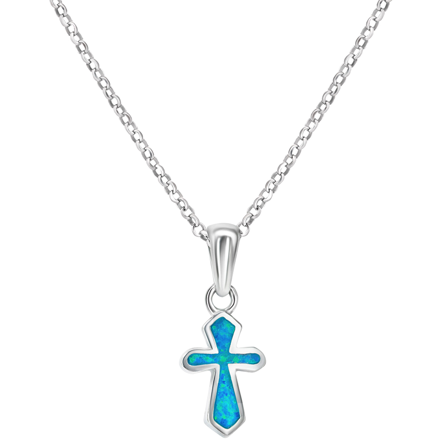 ‘At The Cross’ Opal in Sterling Silver Necklace from Jerusalem (with chain)