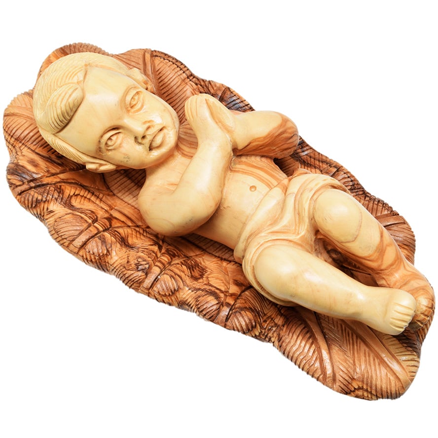Olive Wood ‘Baby Jesus in a manger’ Made in Bethlehem (top view)