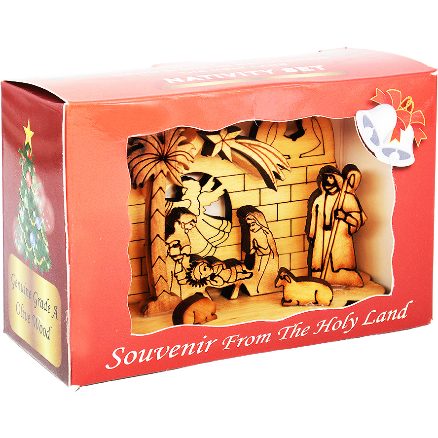 Manger Square Church Nativity Scene – Olive Wood Souvenir Gift Box