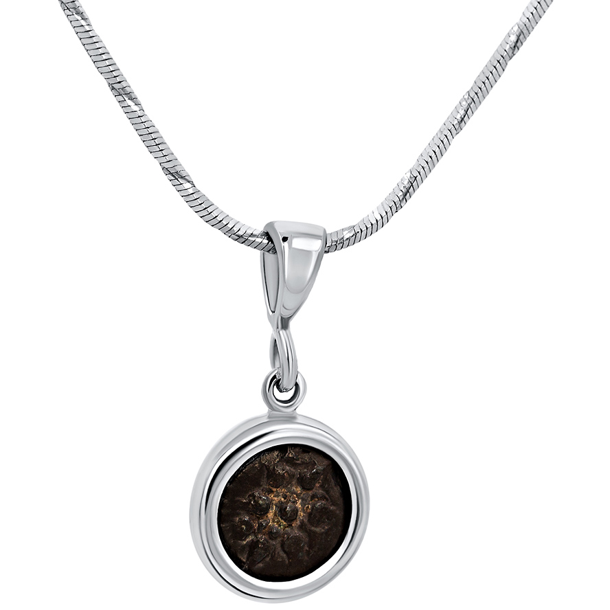 The Widow’s Mite in a Silver Frame – Biblical Pendant from Israel (with chain)