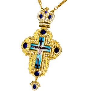 Bishop's Pectoral Crown Cross with Blue Jewels