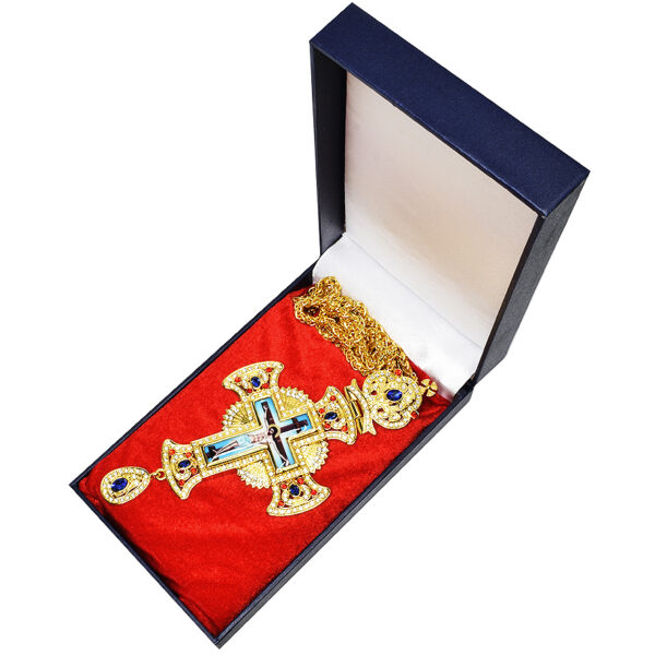 Bishop's Pectoral Cross with Blue and Red Jewels, Zircon and Crucifix (presentation box)