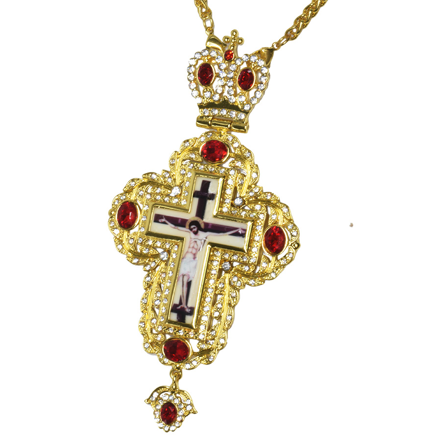 Orthodox Bishop's Pectoral Cross with Ruby Red Jewels